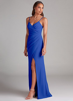 Azazie Maci Abiti da Damigella Abito Tubino in Chiffon Plissettato Blu Reale image3