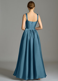 Azazie Verina 신부 들러리 드레스 A라인 주름진 스트레치 새틴 바닥 길이 드레스 image6