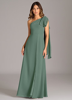 Azazie Tella Vestidos de damas de honor Vestido de Eucalipto de Gasa de Corte en A con Hombro unilateral image2