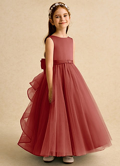 Azazie Lior Flower Girl Dresses Terracotta Ball-Gown Pleated Tulle Dress image3
