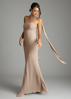 Azazie Saylor Vestidos de damas de honor Vestido de Gris Pardo de Gasa de Corte Sirena con Sin tirantes image8