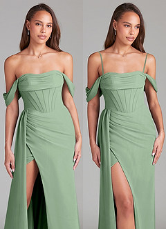 Azazie Amyra Bridesmaid Dresses Matcha Sheath Off the Shoulder Chiffon Convertible Dress image9