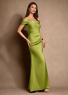 Azazie Altonia Kleider für die Brautmutter Meerjungfrau-Linie Schulterfrei Stretch-Satin Kleid Zitronengras image2