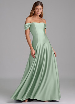 Azazie Seriana Bridesmaid Dresses Agave A-Line Off the Shoulder Stretch Satin Convertible Dress image4
