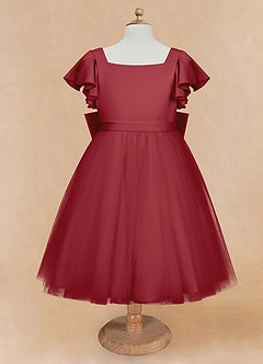 Azazie Kaeya Flower Girl Dresses Pomegranate A-Line Bow Tulle Dress image5
