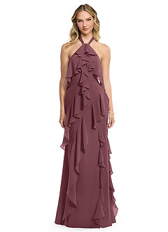 Azazie Velma Bridesmaid Dresses Sangria A-Line Side Slit Chiffon Dress image1