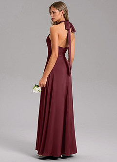 Azazie Tracie Bridesmaid Dresses Cabernet A-Line Side Slit Stretch Satin Dress image4