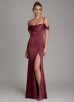 Azazie Nira Bridesmaid Dresses Merlot Mermaid Corset Stretch Satin Dress image5