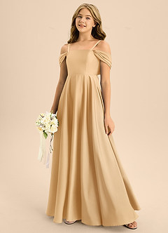 Azazie Rowena Junior Gold A-Line Bow Stretch Satin Dress image7