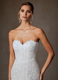 Azazie Janice Wedding Dresses Diamond White Mermaid Strapless Lace Dress image3