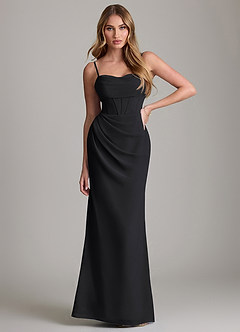 Azazie Mai Bridesmaid Dresses Black Sheath Pleated Chiffon Dress image1