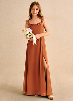 Azazie Chip Girls Formal Flower Girl Dresses Cinnamon A-Line Sleeveless Chiffon Dress image5