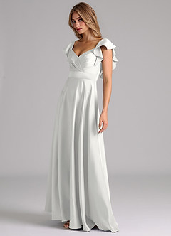 Azazie Leilani Bridesmaid Dresses White A-Line Ruched Stretch Satin Dress image8