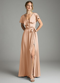 Azazie Lainey Bridesmaid Dresses English Rose A-Line with Pockets Stretch Satin Dress image3