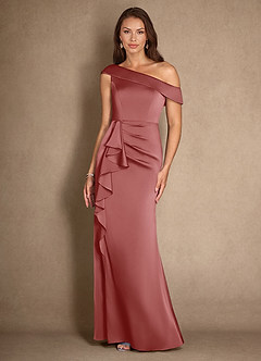 Azazie Hamptons Mother of the Bride Dresses Antique Rose A-Line Pleated Stretch Satin Dress image4