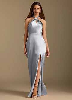 Azazie Tracie Brautjungfernkleider A-Linie Plissee Metallischer Satin Kleid Silber image6