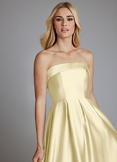 Azazie Lucienne Bridesmaid Dresses Lemon Sorbet A-Line Strapless Stretch Satin Convertible Dress image7