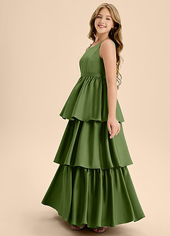 Azazie Meadowyn Junior Juniper A-Line Bow Stretch Satin Dress image5