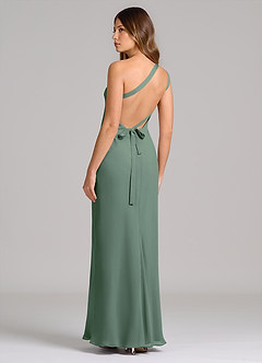 Azazie Monroe Vestidos de damas de honor Vestido de Eucalipto de Gasa de Corte Recto con Hombro unilateral image2