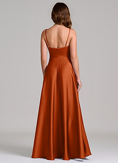 Azazie Amani Robes de demoiselle d'honneur Robe Trapèze en Satin extensible Plissée Orange Brûlée image5