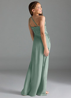 Azazie Eren Junior Silver Sage Sheath Pleated Stretch Satin Dress image5