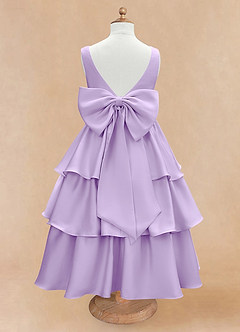 Azazie Margie Blumenmädchenkleider A-Linie Schleifen Stretch-Satin Kleid Flieder image5