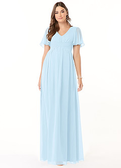 Azazie Verna Maternity Bridesmaid Dresses A-Line V-Neck Ruched Chiffon Floor-Length Dress image1