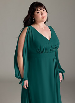 Azazie Matilda Bridesmaid Dresses Peacock A-Line Long Sleeve Chiffon Dress image15
