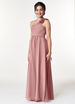 Azazie Flower Junior Jurk van Chiffon met A-Lijn Geplooid Stoffige Roos image4