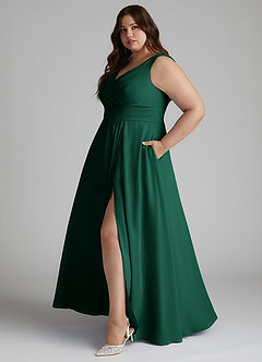 Azazie Karina Bridesmaid Dresses Emerald A-Line Pleated Chiffon Dress image8