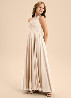 Azazie Charlize Junior Robe Trapèze en Mousseline de soie Plissée Albâtre Blanc image4