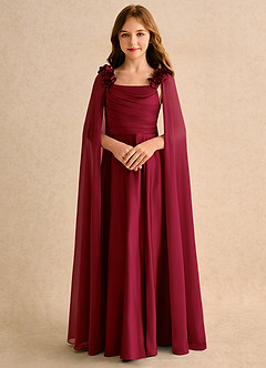 Azazie Rosita Junior Formal Flower Girl Dresses Burgundy A-Line Pleated Matte Satin Dress image5