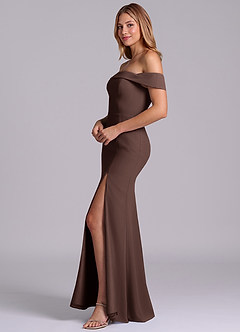 Azazie Luciana Bridesmaid Dresses Ganache Sheath Off the Shoulder Chiffon Convertible Dress image4