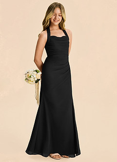 Azazie Destiny Junior Black Sheath Ruched Chiffon Dress image3