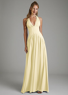 Azazie Alicia Bridesmaid Dresses Lemon Sorbet A-Line Pleated Chiffon Dress image1
