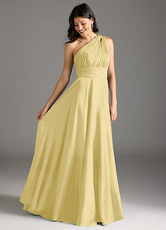 Azazie Charlize Brautjungfernkleider A-Linie One-Shoulder Stretch-Satin Kleid Zitronensorbet image2