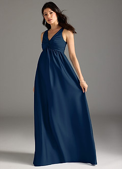 Azazie Yetta Maternity Bridesmaid Dresses A-Line Pleated Stretch Satin Floor-Length Dress image6