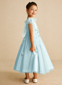 Azazie Minia Flower Girl Dresses Sea Glass A-Line Bow Matte Satin Dress image2