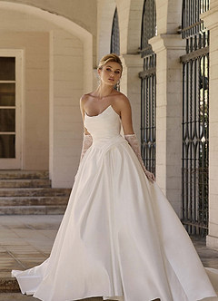 Azazie Adelise Wedding Dresses Diamond White Ball-Gown Strapless Satin Dress image3