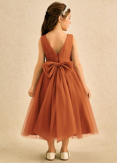 Azazie Macaron Abiti da Ragazza di Fiori Abito A-Line in Tulle Plissettato Cannella image2