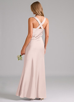 Azazie Kamila Bridesmaid Dresses Blushing Pink A-Line Pleated Stretch Satin Dress image2