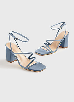 front Matching Color Matte Satin Ankle Strap Block Heel Sandals