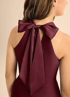 Azazie Doretta Junior Cabernet A-Line Pleated Stretch Satin Dress image8