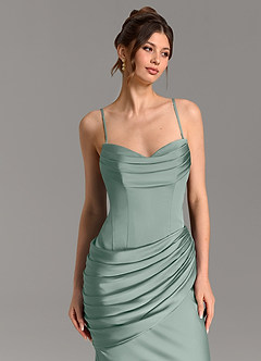 Azazie Zorah At-home Try On Dresses Lemon Sorbet Mermaid Corset Stretch Satin Convertible Dress image7