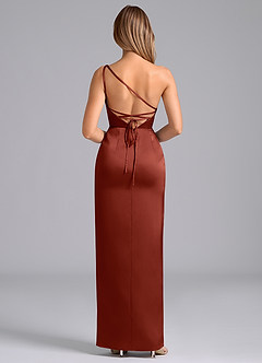 Azazie Naria Bridesmaid Dresses Terracotta Sheath One Shoulder Stretch Satin Dress image6
