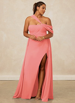 Christian Siriano Bridal for Azazie 1014 Bridesmaid Dresses Coral A-Line Off the Shoulder Chiffon Dress image13