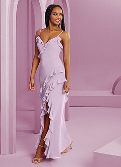 Barbie ♥ Azazie Jurken voor bruidsmeisjes Jurk van Chiffon met Kolom Frosted Lila image1