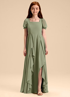 Azazie Priya Junior Pistachio A-Line Blouson Chiffon Dress image3
