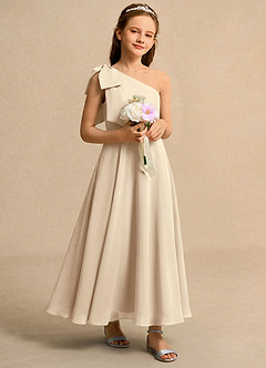 Azazie Guppy Girls Formal Blumenmädchenkleider A-Linie One-Shoulder Chiffon Kleid Champagner image1