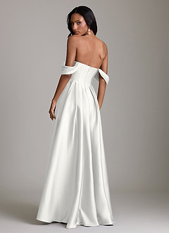 Azazie Loisa Abiti da Damigella Abito A-Line in Raso Elasticizzato a Spalla Scoperta Bianco image2